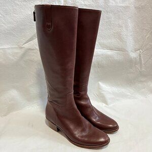 Cole Haan knee high boots womens 7.5 brown leather Wesley back zip block heel